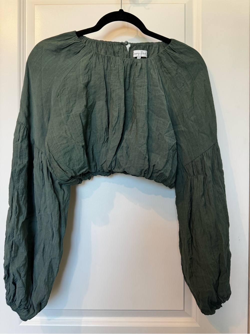 Olive Green Cropped Peasant Top